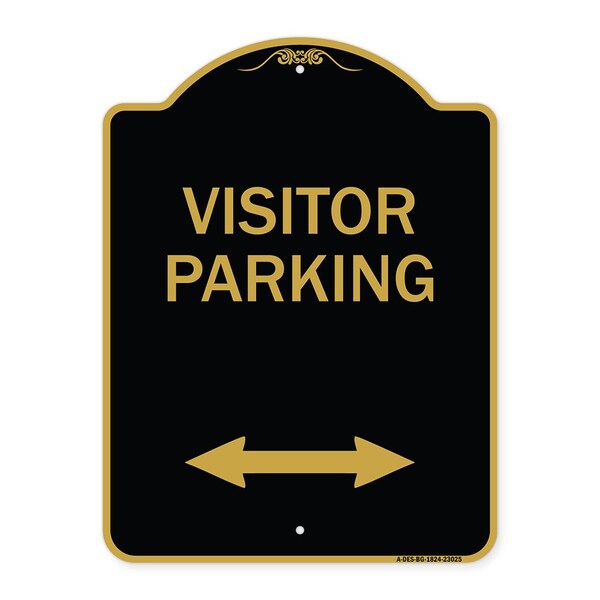 Reserved Parking Visitor Parking Arrow Pointing Left and Right, Black & Gold, A-DES-BG-1824-23025